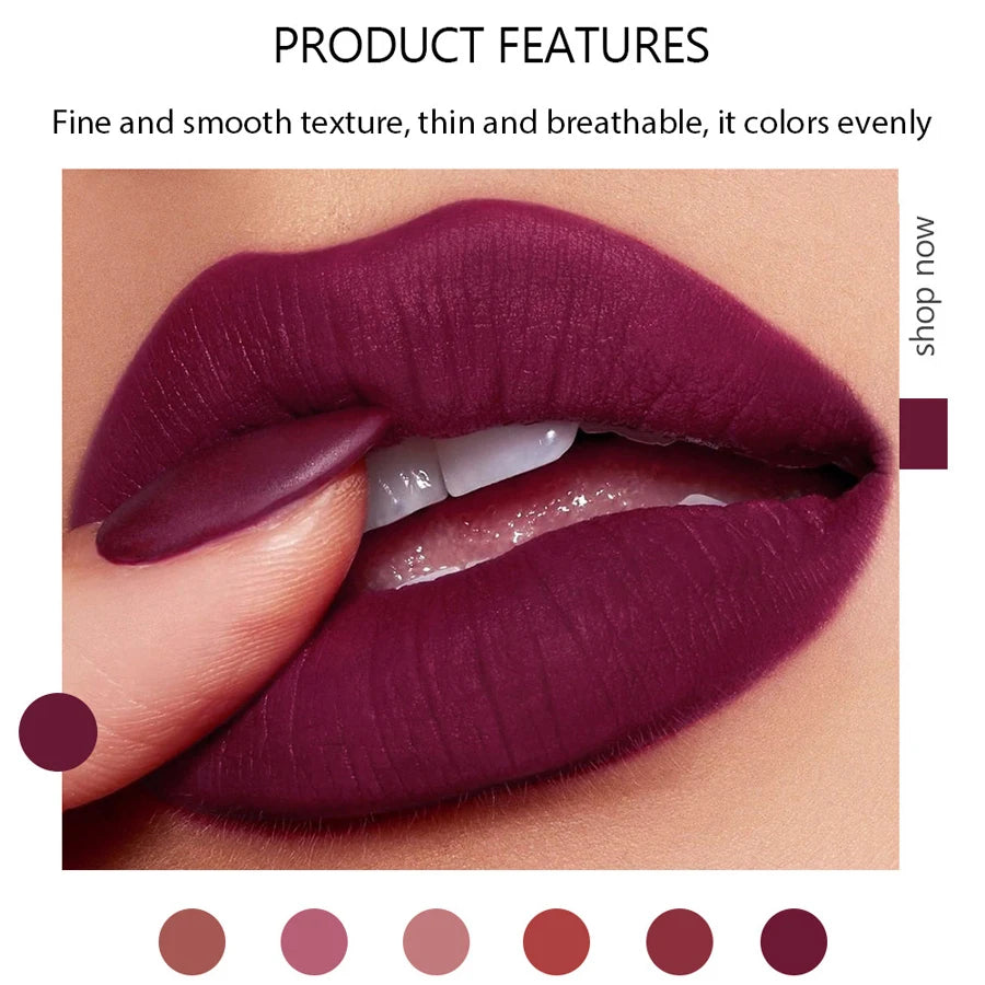 6Pcs Velvet Matte Lipstick Kit Lips Makeup Nude Waterproof Lip Stick Makeup Cosmetics Foggy Matte Tint Lip Balm Cream Pigment