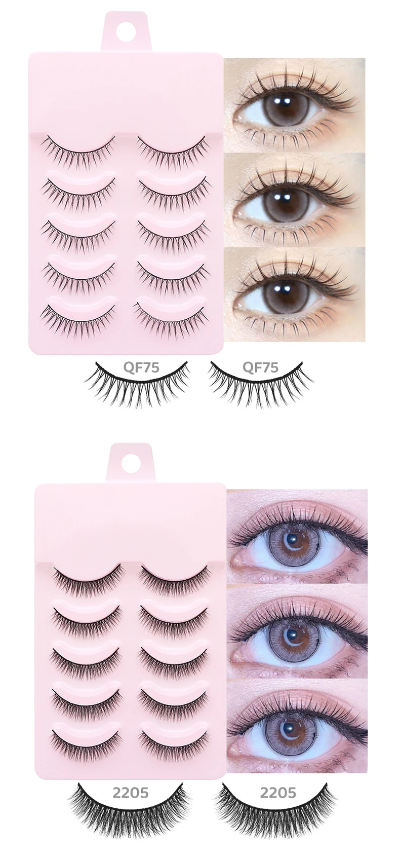 DINGSEN 5 Pairs Manga Lashes Eyes Lashes Soft Natural Long Eyelashes Fake Lashes Anime Wispy Strip False Eyelashes Makeup