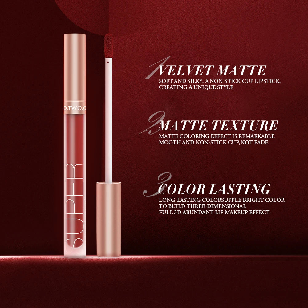 Wholesale O.TWO.O Lipstick Lip Gloss Makeup Waterproof Velvet 12 Colors Liquid Lip Stick Matte Long Lasting Sexy Red Lip Tint