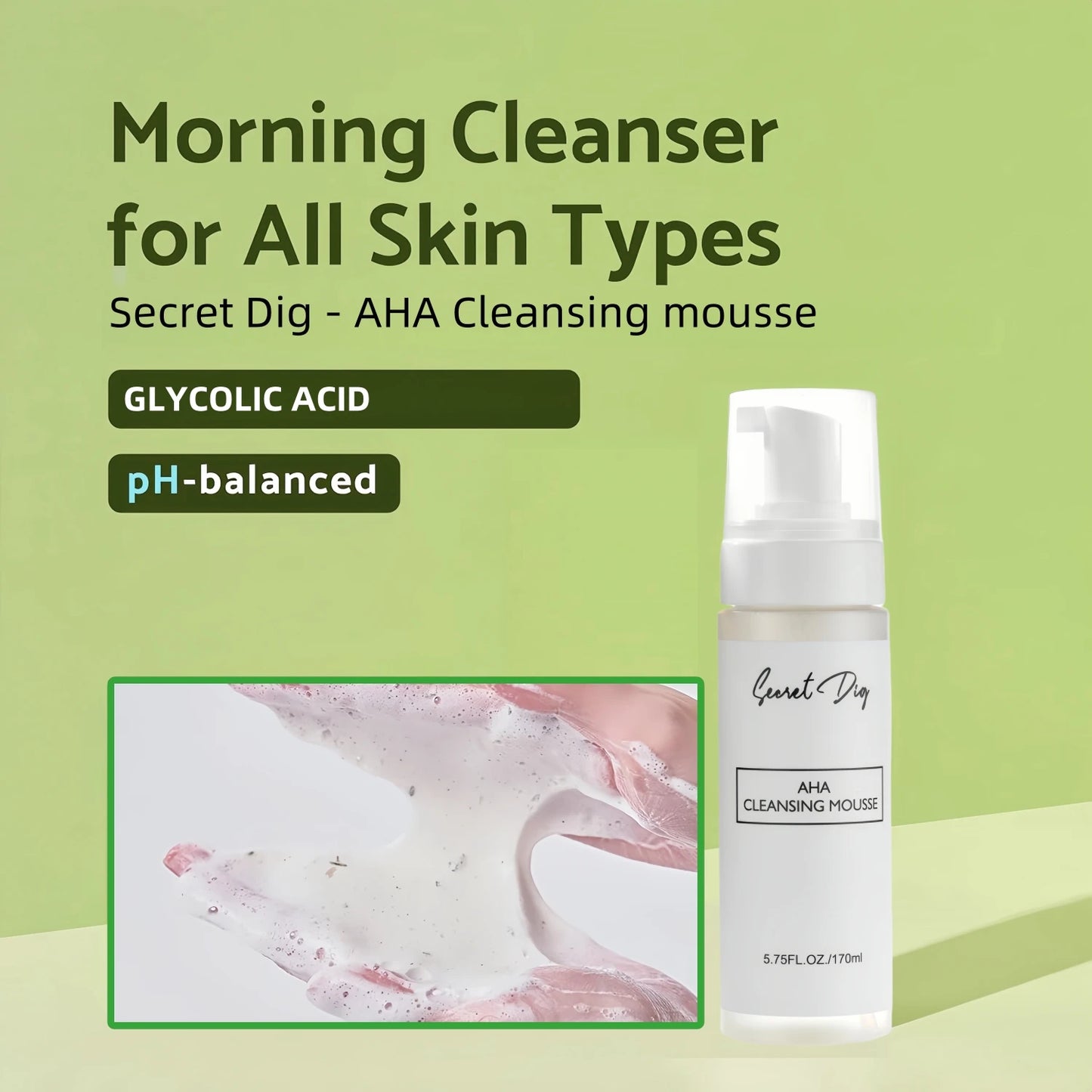 AHA Deep Cleansing Foam, Facial Cleanser, for Double Cleansing, AHA, Hyaluronic Acid, Glycerin, Face Wash, Blackhead Remover