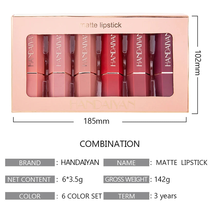 6Pcs Velvet Matte Lipstick Kit Lips Makeup Nude Waterproof Lip Stick Makeup Cosmetics Foggy Matte Tint Lip Balm Cream Pigment