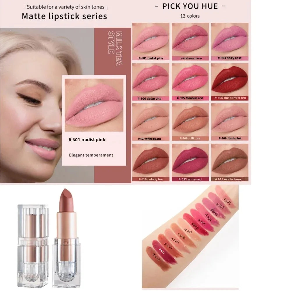 HANDAIYAN Matte Nude Lipstick Velvet Finish Lipsticks Long-Lasting Waterproof Women's Makeup Korean Cosmetic Popular Gift Item
