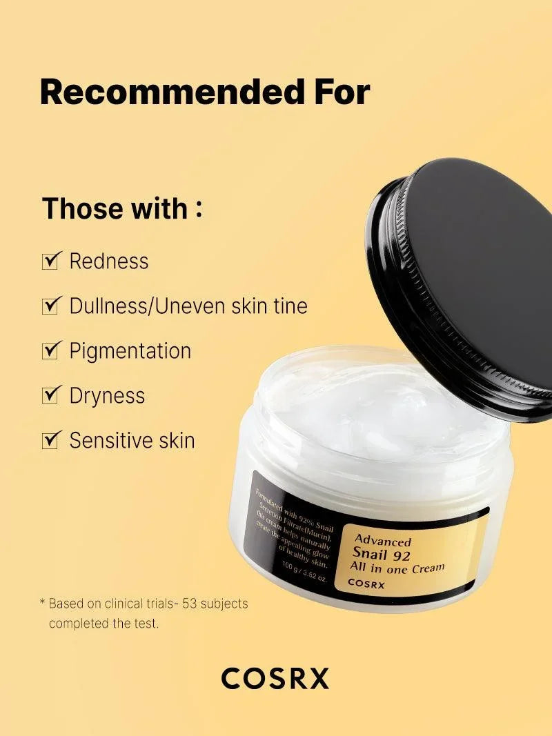 COSRX Snail Mucin 92% Moisturizer 3.52oz/ 100g, Daily Face Gel Cream for Dry, Sensitive Skin
