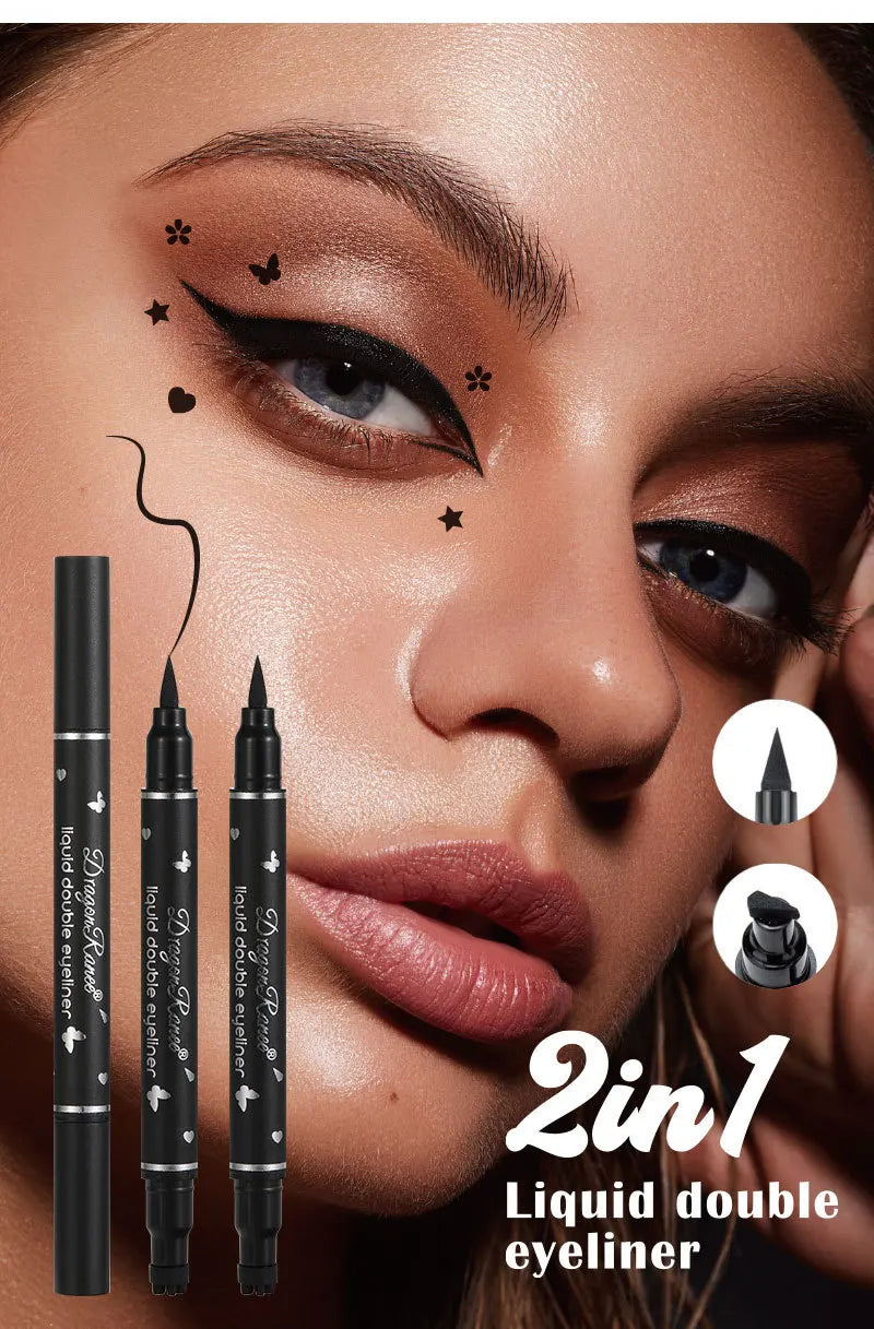Dragon Ranee Double head Star Seal Eyeliner waterproof non-smudging novice heart plum embellished eye tail eyeliner