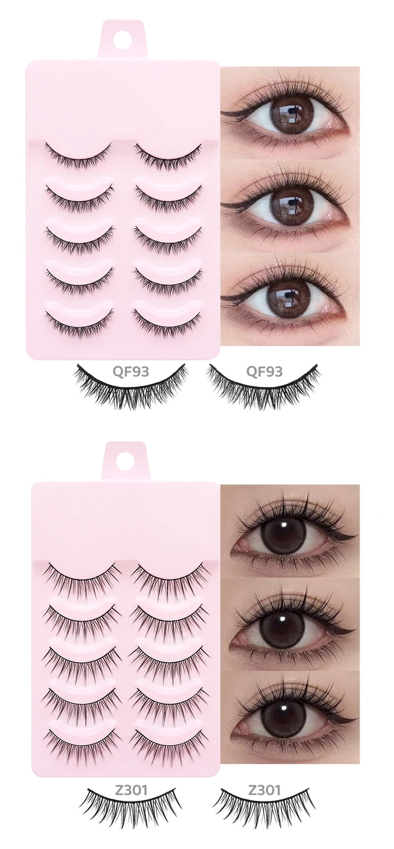 DINGSEN 5 Pairs Manga Lashes Eyes Lashes Soft Natural Long Eyelashes Fake Lashes Anime Wispy Strip False Eyelashes Makeup