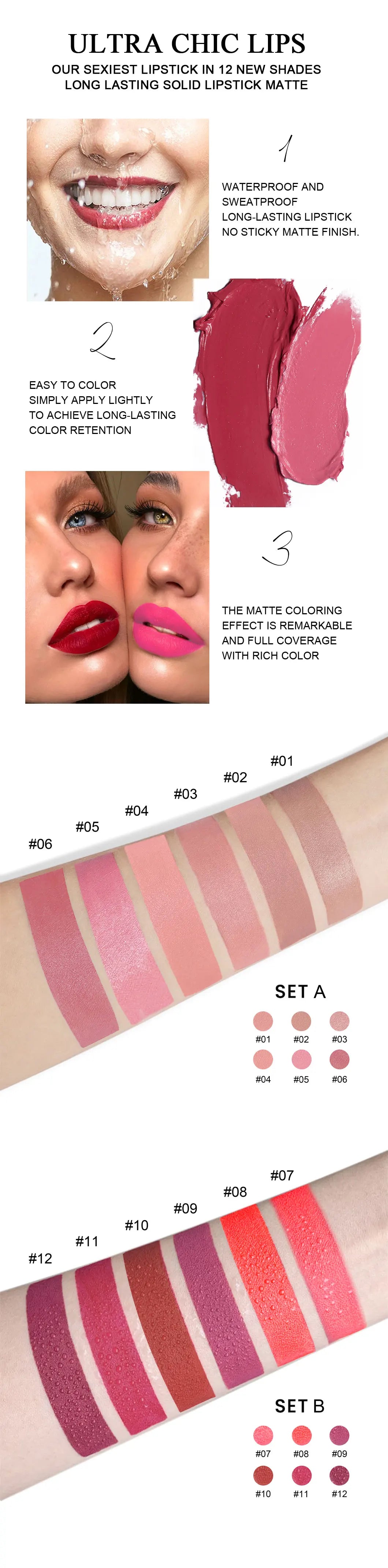 6Pcs Velvet Matte Lipstick Set Sexy Women's Lip Tint Long-Lasting Waterproof Non-Stick Moisturizing Lip Cosmetics Makeup