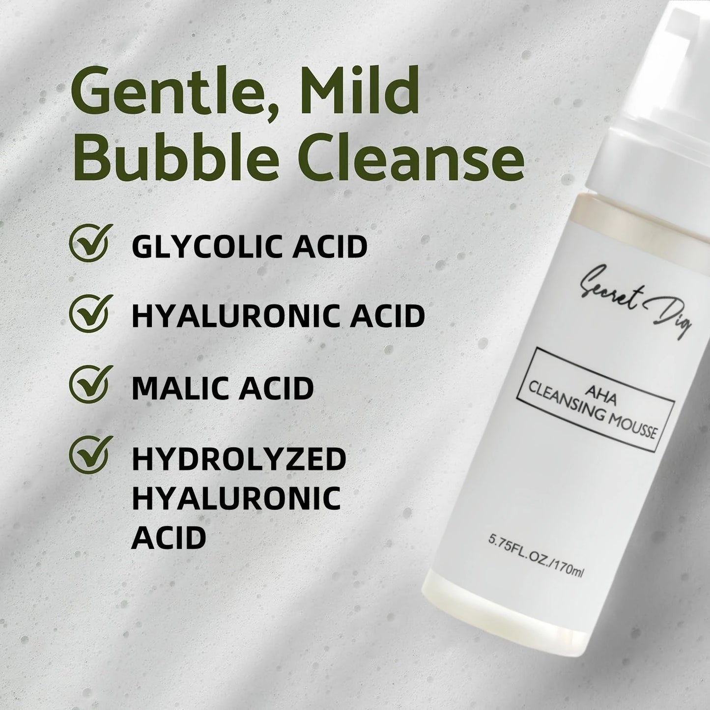 AHA Deep Cleansing Foam, Facial Cleanser, for Double Cleansing, AHA, Hyaluronic Acid, Glycerin, Face Wash, Blackhead Remover