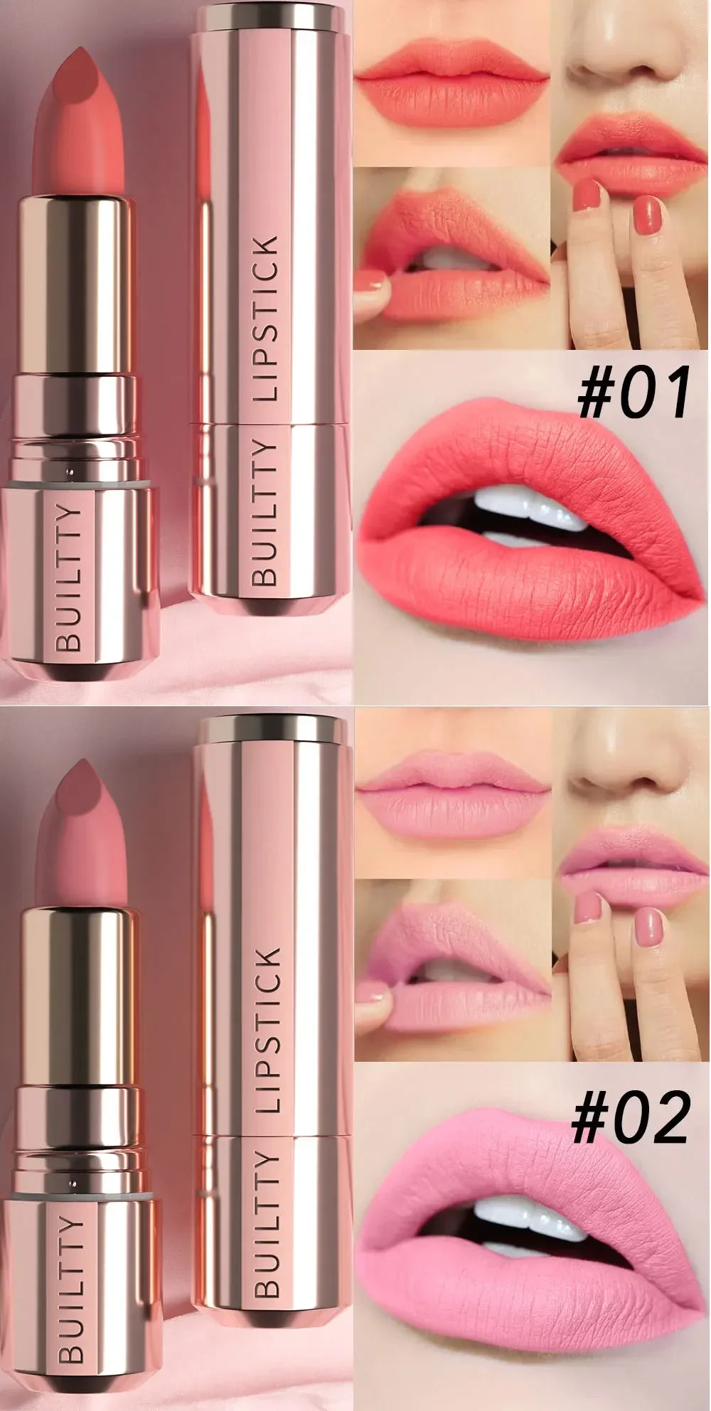 Matte Lipstick 5 Colors Nude Red Moisturizer Smooth Lipstick Long Lasting Waterproof Lipstick Matte & Pearl Finish Makeup Gift