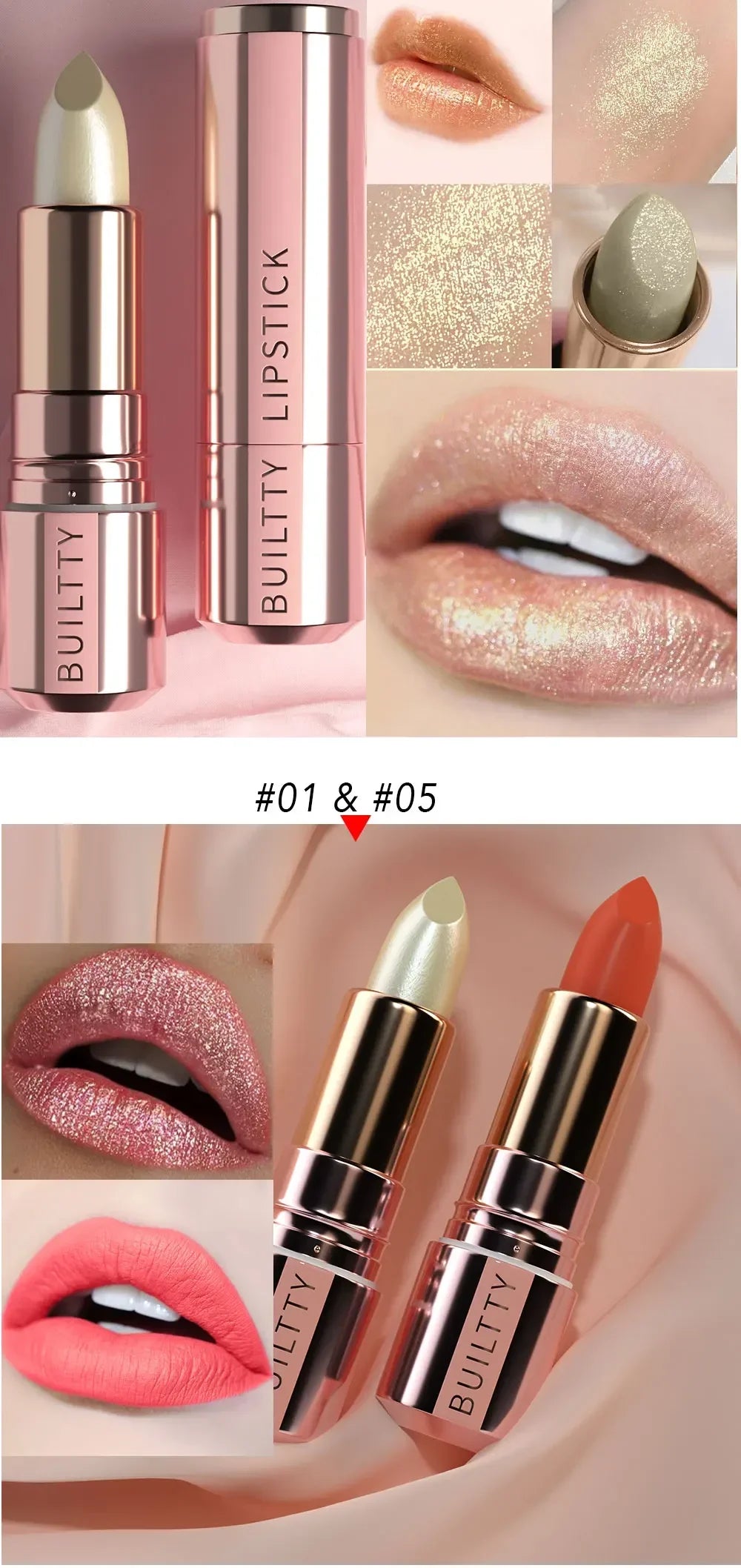 Matte Lipstick 5 Colors Nude Red Moisturizer Smooth Lipstick Long Lasting Waterproof Lipstick Matte & Pearl Finish Makeup Gift