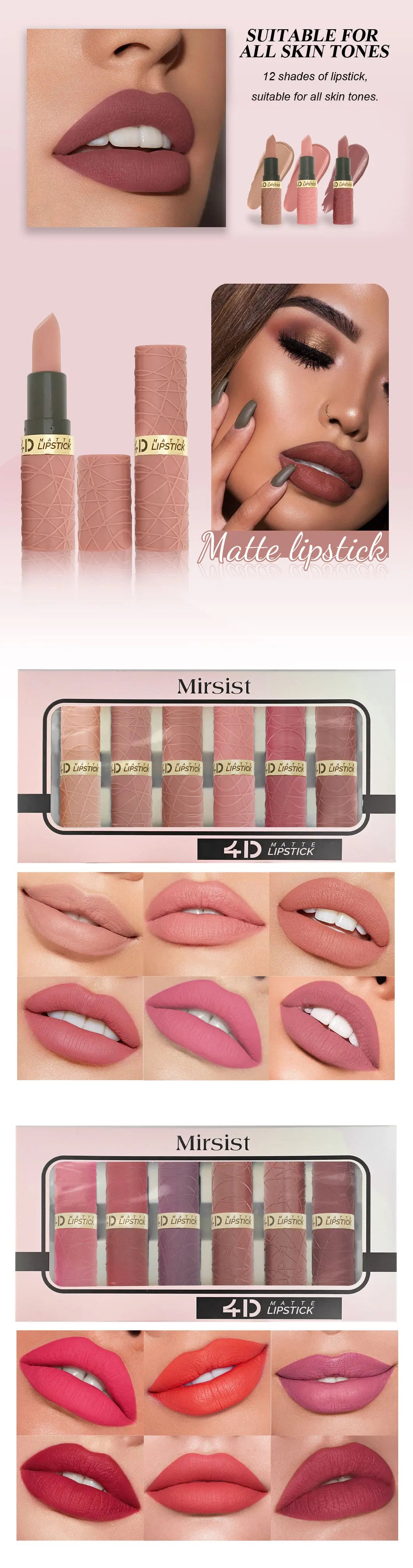 6Pcs Velvet Matte Lipstick Set Sexy Women's Lip Tint Long-Lasting Waterproof Non-Stick Moisturizing Lip Cosmetics Makeup