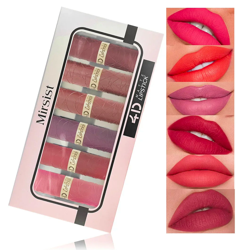 6Pcs Velvet Matte Lipstick Set Sexy Women's Lip Tint Long-Lasting Waterproof Non-Stick Moisturizing Lip Cosmetics Makeup