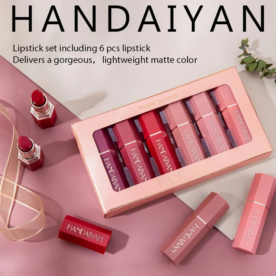 6Pcs Velvet Matte Lipstick Kit Lips Makeup Nude Waterproof Lip Stick Makeup Cosmetics Foggy Matte Tint Lip Balm Cream Pigment