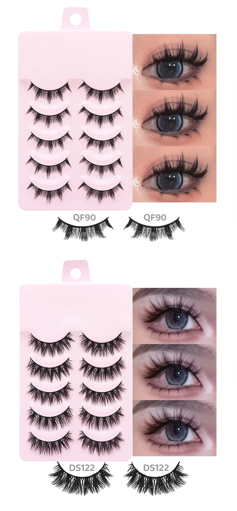 DINGSEN 5 Pairs Manga Lashes Eyes Lashes Soft Natural Long Eyelashes Fake Lashes Anime Wispy Strip False Eyelashes Makeup