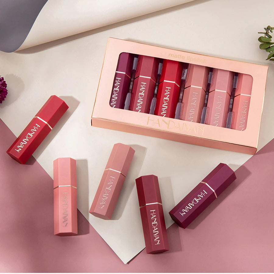 6Pcs Velvet Matte Lipstick Kit Lips Makeup Nude Waterproof Lip Stick Makeup Cosmetics Foggy Matte Tint Lip Balm Cream Pigment