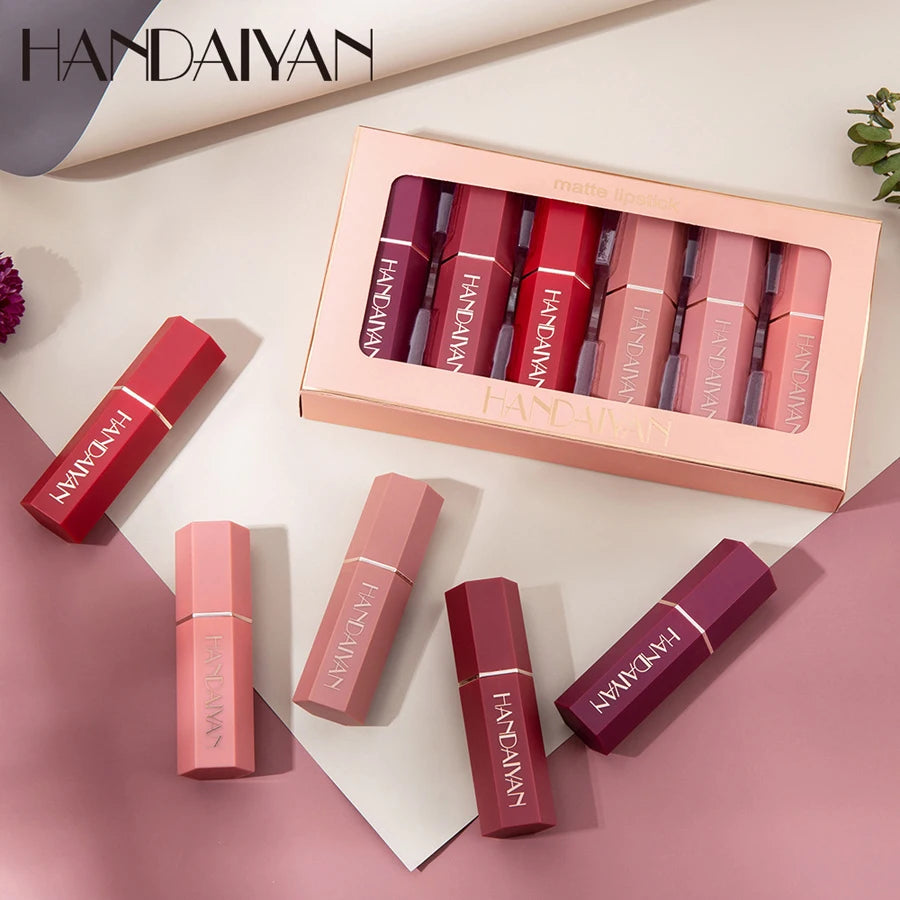 6Pcs Velvet Matte Lipstick Kit Lips Makeup Nude Waterproof Lip Stick Makeup Cosmetics Foggy Matte Tint Lip Balm Cream Pigment