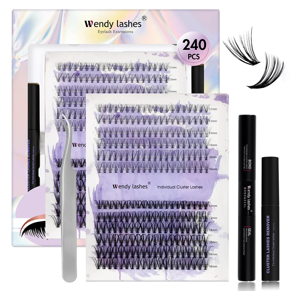 Wendy Lashes 60D/80D Lash Extension Kit 8-16mm Mix Lashes and Bond and Tweezers Faux Mink Eyelash Cilios Eyelash Supplies