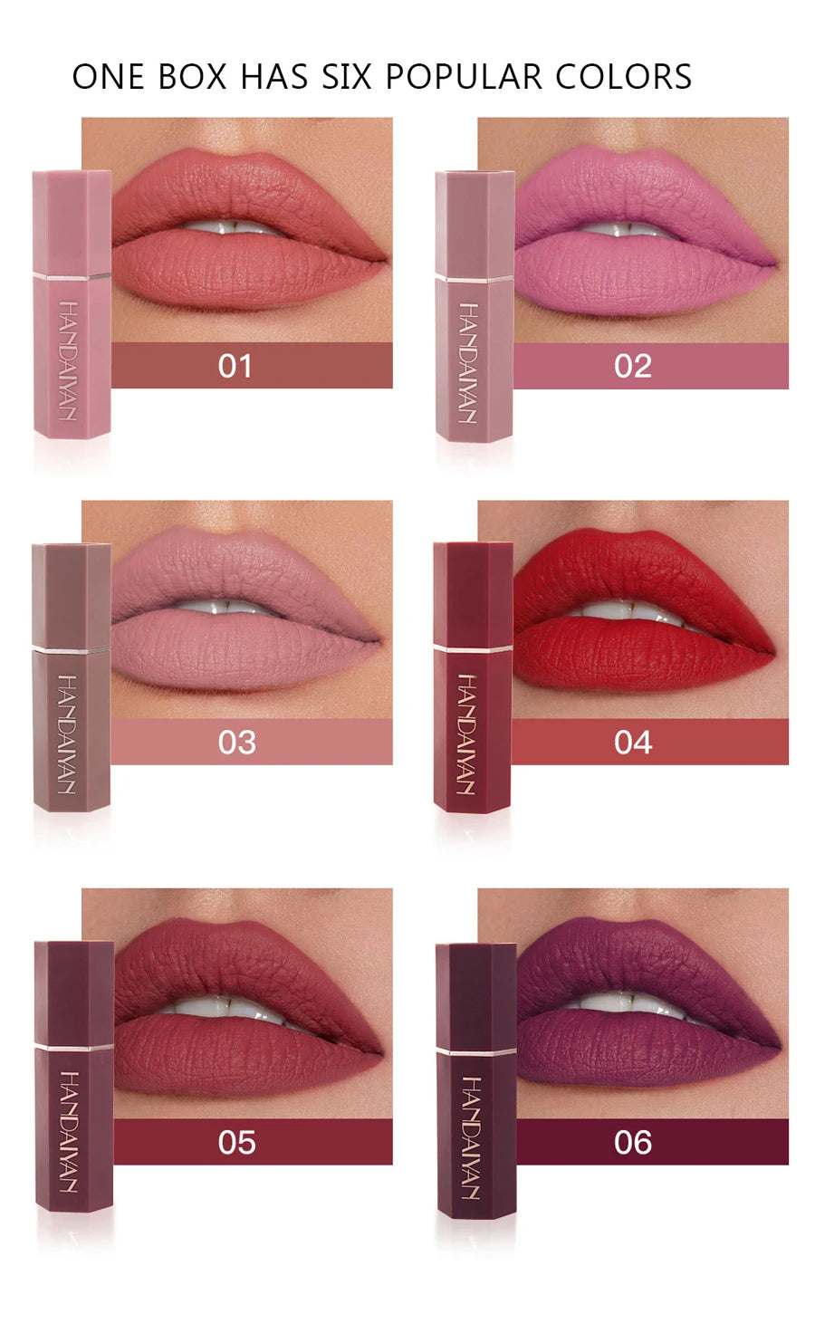 6Pcs Velvet Matte Lipstick Kit Lips Makeup Nude Waterproof Lip Stick Makeup Cosmetics Foggy Matte Tint Lip Balm Cream Pigment