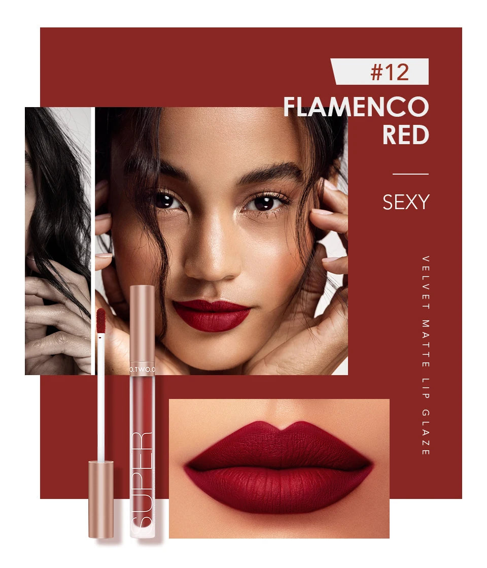Wholesale O.TWO.O Lipstick Lip Gloss Makeup Waterproof Velvet 12 Colors Liquid Lip Stick Matte Long Lasting Sexy Red Lip Tint