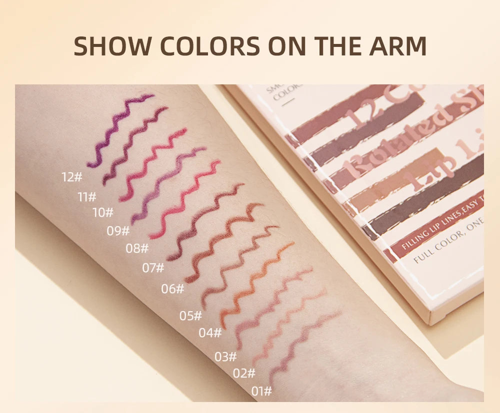 12pcs Lip Liner Pencil Set Matte Nude Contour Lipliner Pencil Lipstick Waterproof Long Lasting Lipstick Pen Lip Tint Cosmetics