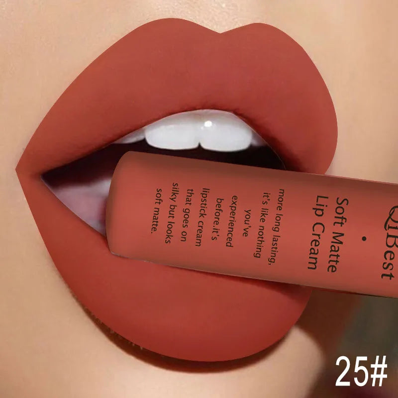Nude Matte Lip Gloss Long-lasting Velvet Lipstick Waterproof Non-stick Cup Sexy Red Dark Lip Tint Purple Black Lip Glaze Makeup
