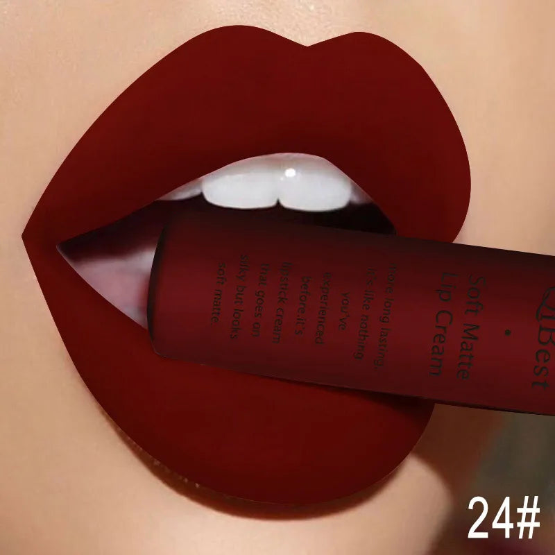 Nude Matte Lip Gloss Long-lasting Velvet Lipstick Waterproof Non-stick Cup Sexy Red Dark Lip Tint Purple Black Lip Glaze Makeup