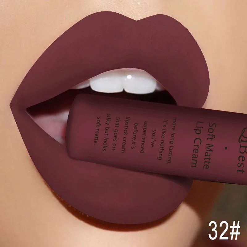 Nude Matte Lip Gloss Long-lasting Velvet Lipstick Waterproof Non-stick Cup Sexy Red Dark Lip Tint Purple Black Lip Glaze Makeup