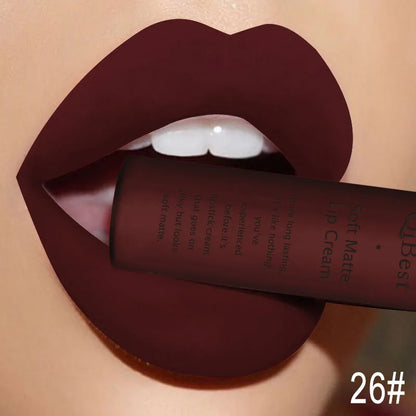 Nude Matte Lip Gloss Long-lasting Velvet Lipstick Waterproof Non-stick Cup Sexy Red Dark Lip Tint Purple Black Lip Glaze Makeup