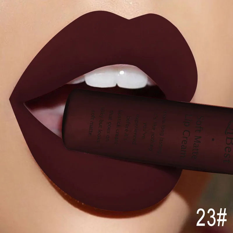 Nude Matte Lip Gloss Long-lasting Velvet Lipstick Waterproof Non-stick Cup Sexy Red Dark Lip Tint Purple Black Lip Glaze Makeup