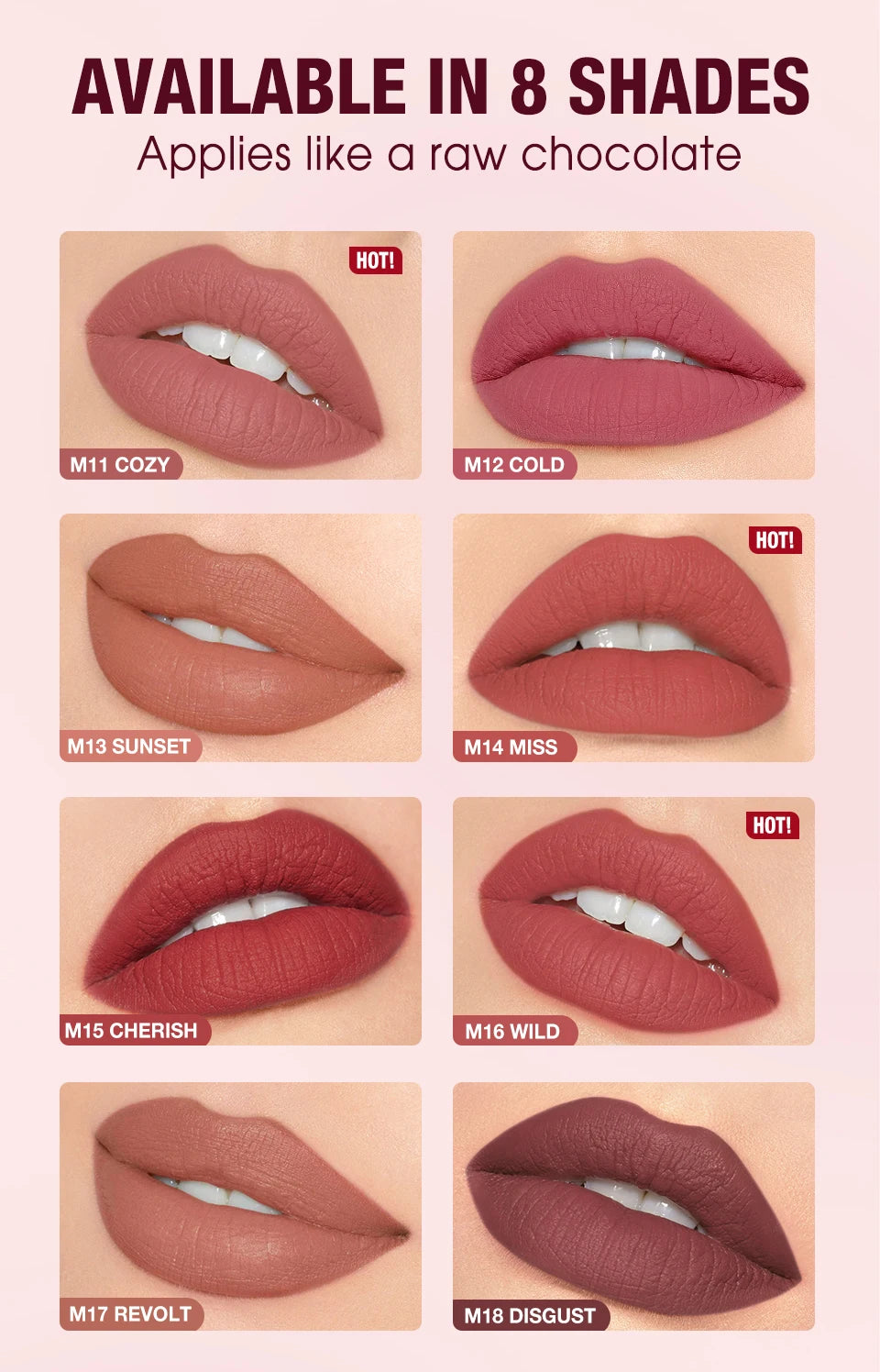 O.TWO.O Matte Lipstick Lip Tint 8 Colors Waterproof Long Lasting Non-stick Cup Sexy Highly Pigmented Velvet Lip Sticks Lip Stain