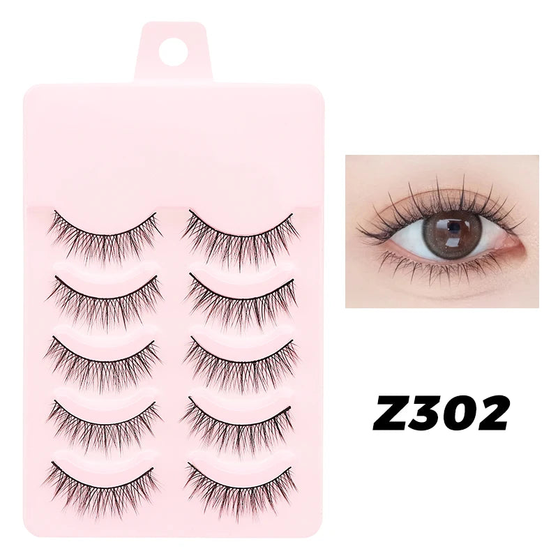 DINGSEN 5 Pairs Manga Lashes Eyes Lashes Soft Natural Long Eyelashes Fake Lashes Anime Wispy Strip False Eyelashes Makeup