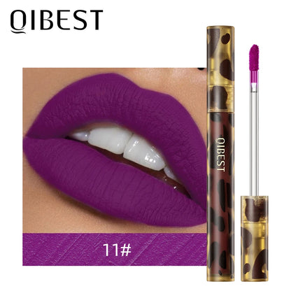 QIBEST Leopard Print Velvet Matte Liquid Lipstick Lasting Waterproof Non-Stick Cup Lip Gloss Women Sexy Moisturizing Lip Tint
