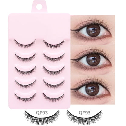 DINGSEN 5 Pairs Manga Lashes Eyes Lashes Soft Natural Long Eyelashes Fake Lashes Anime Wispy Strip False Eyelashes Makeup