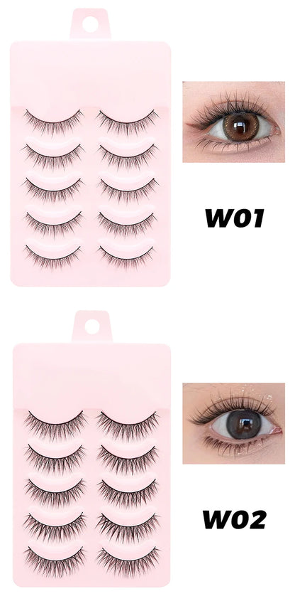 DINGSEN 5 Pairs Manga Lashes Eyes Lashes Soft Natural Long Eyelashes Fake Lashes Anime Wispy Strip False Eyelashes Makeup