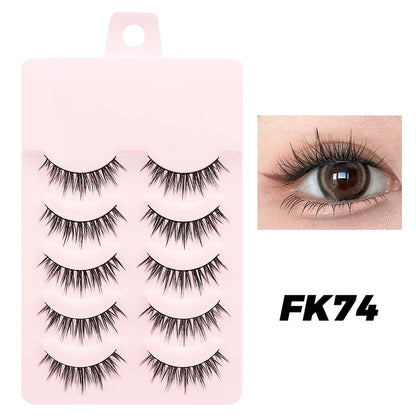 DINGSEN 5 Pairs Manga Lashes Eyes Lashes Soft Natural Long Eyelashes Fake Lashes Anime Wispy Strip False Eyelashes Makeup