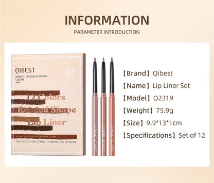 12pcs Lip Liner Pencil Set Matte Nude Contour Lipliner Pencil Lipstick Waterproof Long Lasting Lipstick Pen Lip Tint Cosmetics