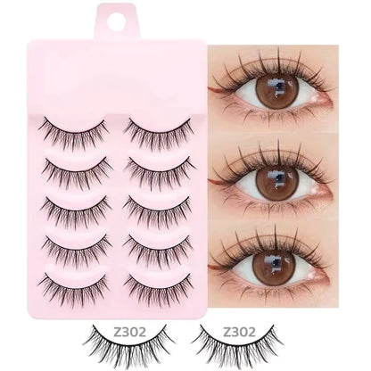 DINGSEN 5 Pairs Manga Lashes Eyes Lashes Soft Natural Long Eyelashes Fake Lashes Anime Wispy Strip False Eyelashes Makeup