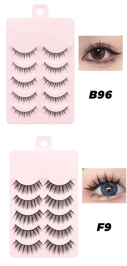 DINGSEN 5 Pairs Manga Lashes Eyes Lashes Soft Natural Long Eyelashes Fake Lashes Anime Wispy Strip False Eyelashes Makeup