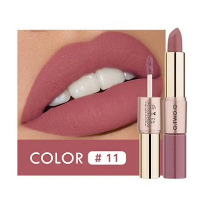 O.TWO.O 2 in 1 Matte Lipstick Lip Gloss Cosmetics Waterproof Pintalabios Batom Mate Lips Makeup Rouge 12 Colors Lip Stick