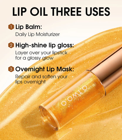 O.TWO.O Lip Oil Gloss Lip Plumper Makeup Moisturizing NonSticky Sexy Water Glossy Glitter Primer Tint Lip Balm Care Cosmetics