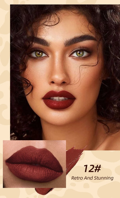 QIBEST Leopard Print Velvet Matte Liquid Lipstick Lasting Waterproof Non-Stick Cup Lip Gloss Women Sexy Moisturizing Lip Tint