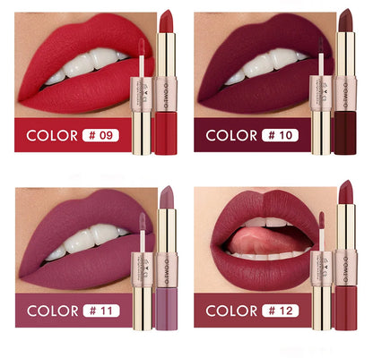O.TWO.O 2 IN 1 Matte Lipstick&Liquid Lipstick 12 Colors Makeup Lip Glaze Waterproof Batom Lip Cosmetics Silky Texture