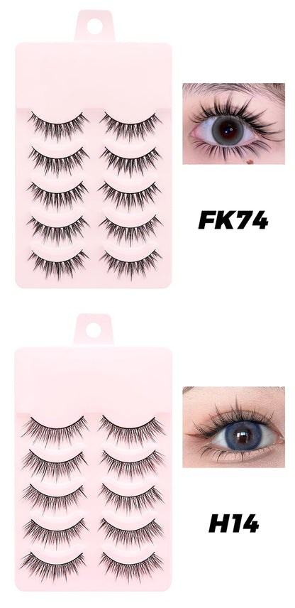 DINGSEN 5 Pairs Manga Lashes Eyes Lashes Soft Natural Long Eyelashes Fake Lashes Anime Wispy Strip False Eyelashes Makeup