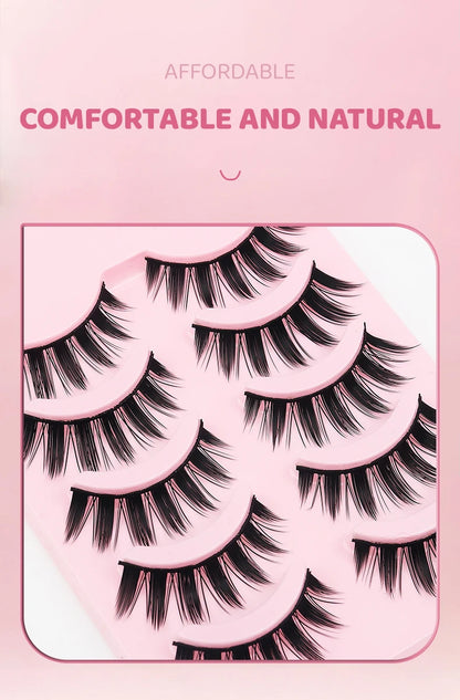 DINGSEN 5 Pairs Manga Lashes Eyes Lashes Soft Natural Long Eyelashes Fake Lashes Anime Wispy Strip False Eyelashes Makeup