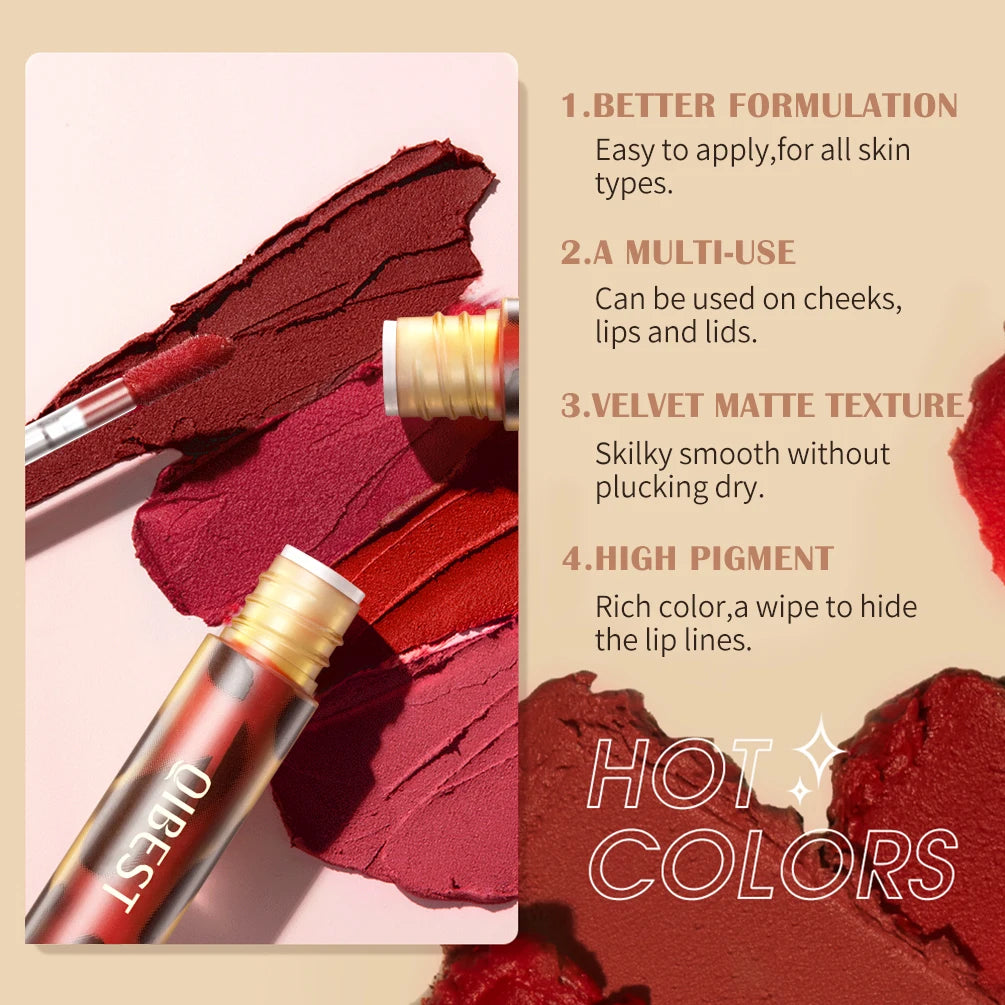 QIBEST Leopard Print Velvet Matte Liquid Lipstick Lasting Waterproof Non-Stick Cup Lip Gloss Women Sexy Moisturizing Lip Tint