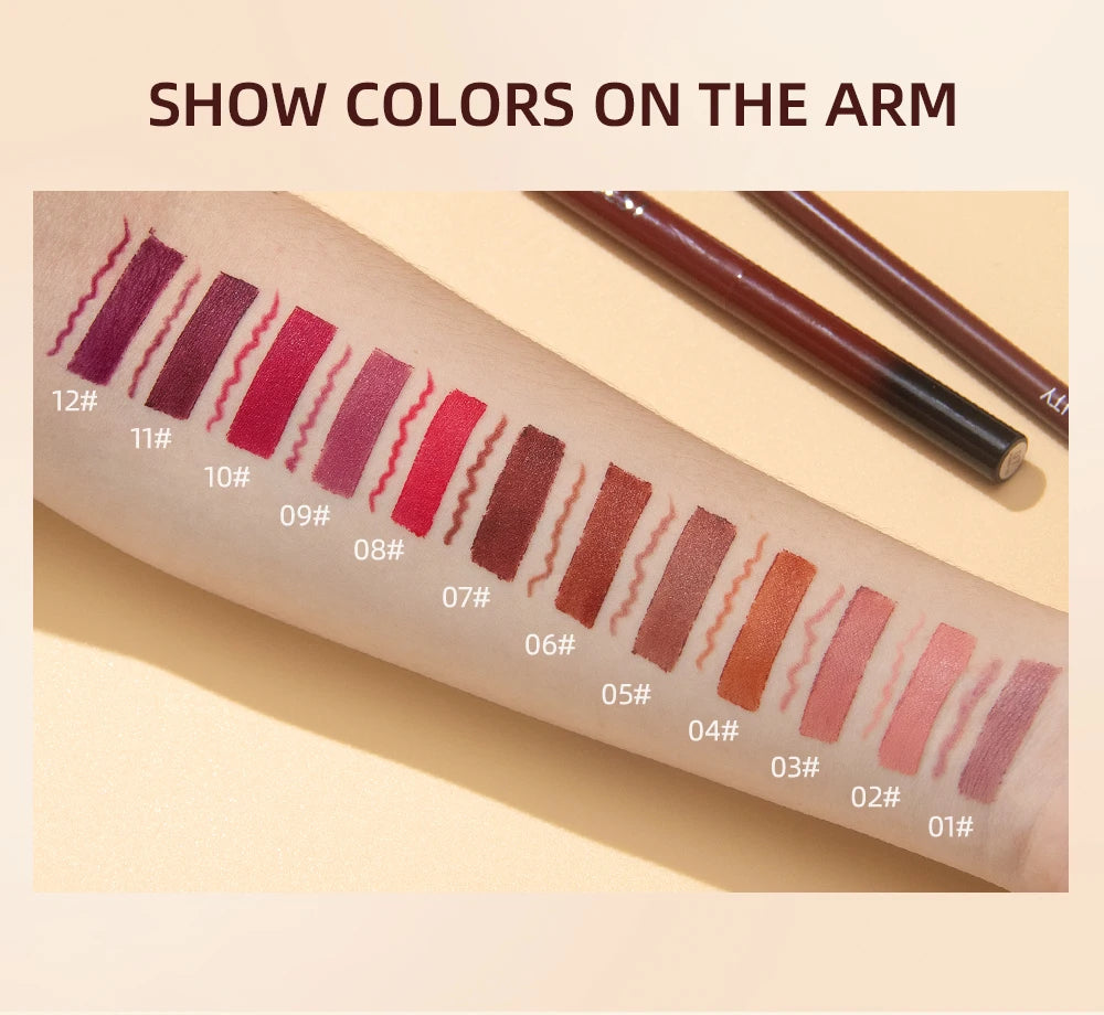 QIBEST Lipstick Pencil Waterproof Sexy Red Nude Purple Matte Tint Lipstick Lasting Lip liner Pen Longlasting Makeup Cosmetics