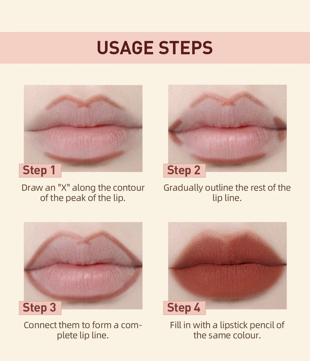 QIBEST Lipstick Pencil Waterproof Sexy Red Nude Purple Matte Tint Lipstick Lasting Lip liner Pen Longlasting Makeup Cosmetics