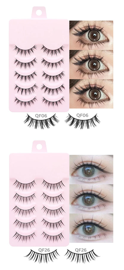 DINGSEN 5 Pairs Manga Lashes Eyes Lashes Soft Natural Long Eyelashes Fake Lashes Anime Wispy Strip False Eyelashes Makeup