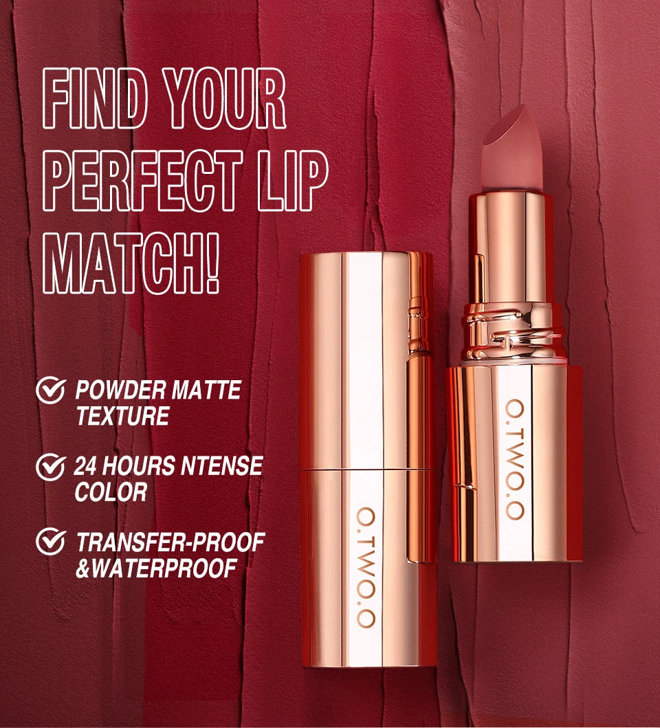 O.TWO.O Matte Lipstick Lip Tint 8 Colors Waterproof Long Lasting Non-stick Cup Sexy Highly Pigmented Velvet Lip Sticks Lip Stain