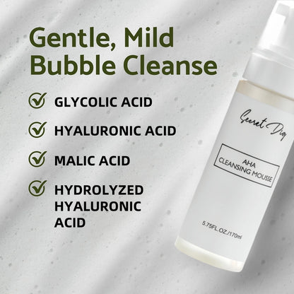AHA Deep Cleansing Foam, Facial Cleanser, for Double Cleansing, AHA, Hyaluronic Acid, Glycerin, Face Wash, Blackhead Remover