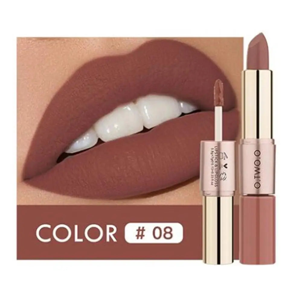 O.TWO.O 2 in 1 Matte Lipstick Lip Gloss Cosmetics Waterproof Pintalabios Batom Mate Lips Makeup Rouge 12 Colors Lip Stick